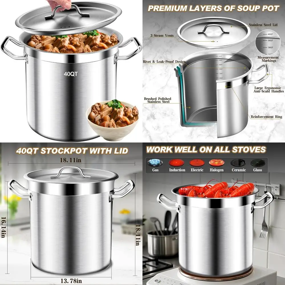 

Кастрюля из нержавеющей стали на 40 литров с крышкой, сверхмощная кастрюля для супа коммерческого класса для приготовления супа, кастрюля большой емкости