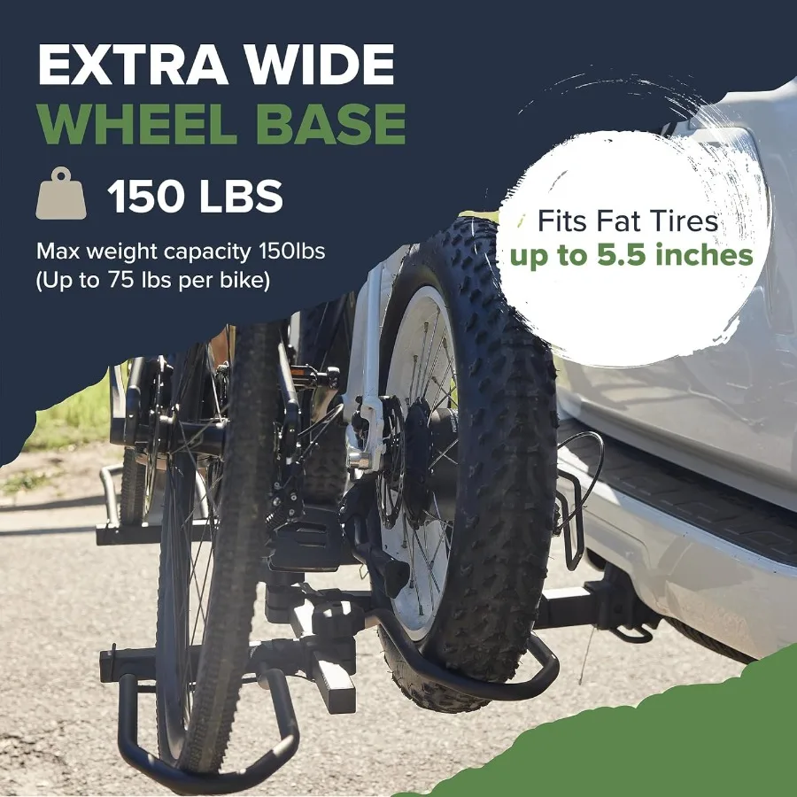 Hitch Mounted Bike Rack Smart Tilting 2-Bike Platform Style 150 lbs Capacity Carrier for Standard Fat Tire and Electric Bicycle