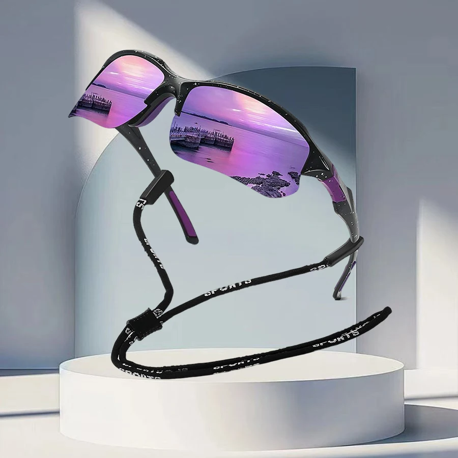 نظارات شمسية كلاسيكية للجنسين UV400 مع سلسلة نصف إطار نظارات واقية رياضية خارجية لتسلق الجبال والجري #4