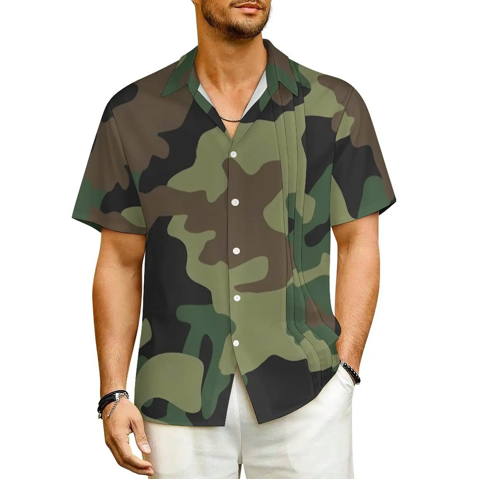 

Army Camo Hawaiian Shirt For Mens Vacation Camouflage Print Casual Shirts Short Sleeve Harajuku Custom Novelty Oversized Blouses