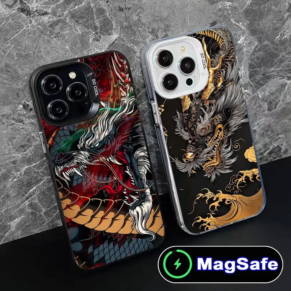 

East Orient Dragon Mobile Phone Case for iPhone 16 15 14 13 12 11 Pro Max Plus MagSafe Translucent Colour Printing Pretty Cover