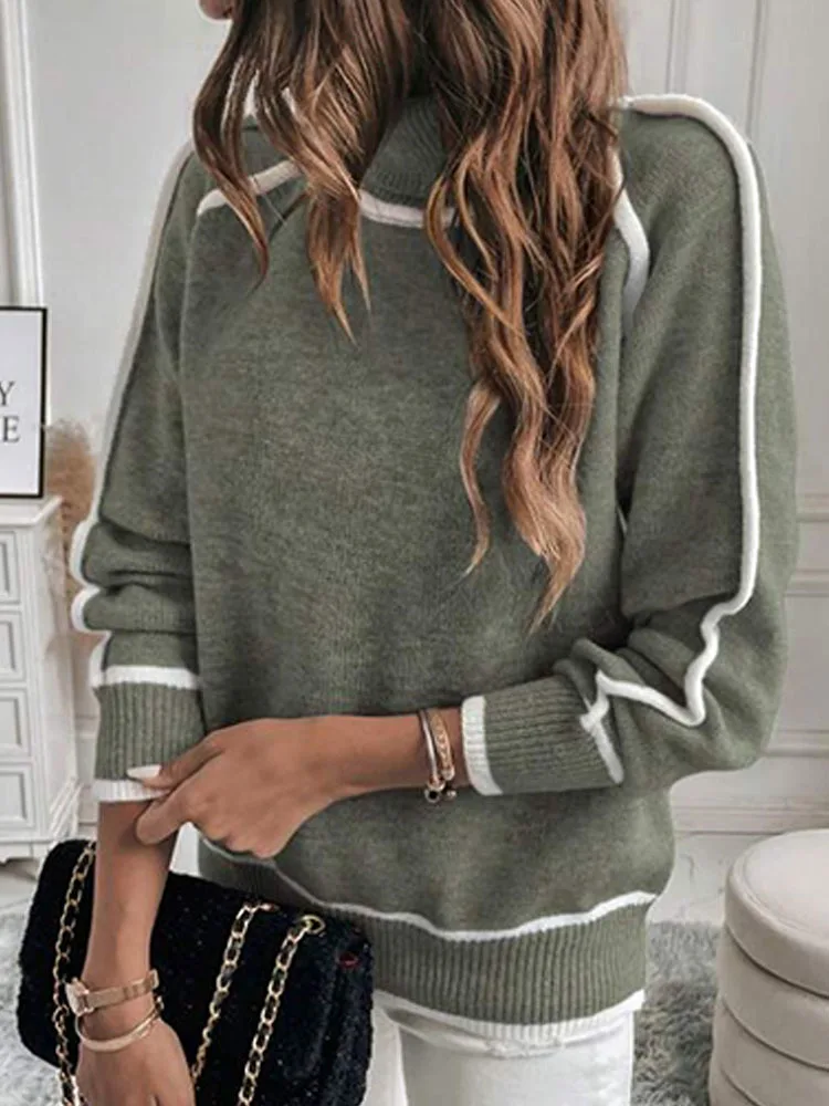 Women's Autumn Winter High-neck Loose-fitting Long-sleeved Knitted Sweater Pullover