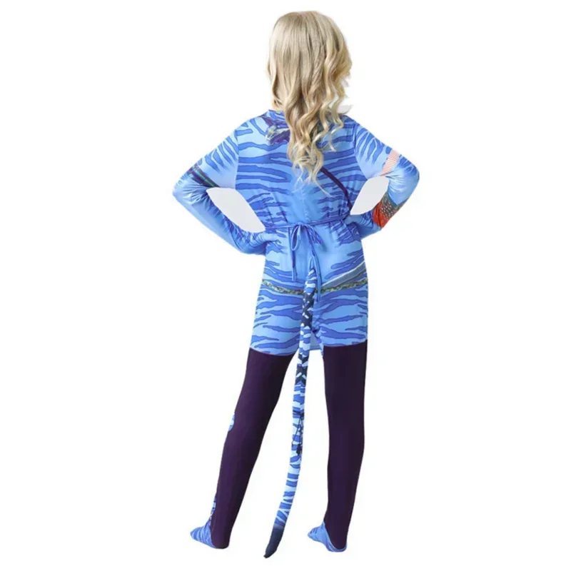 Avatar 2 Neytiri Cosplay Anime Halloween Costumes for Kids Alien Zentai Fantasia Avatar Tail Jumpsuits Disguise Carnival Clothes