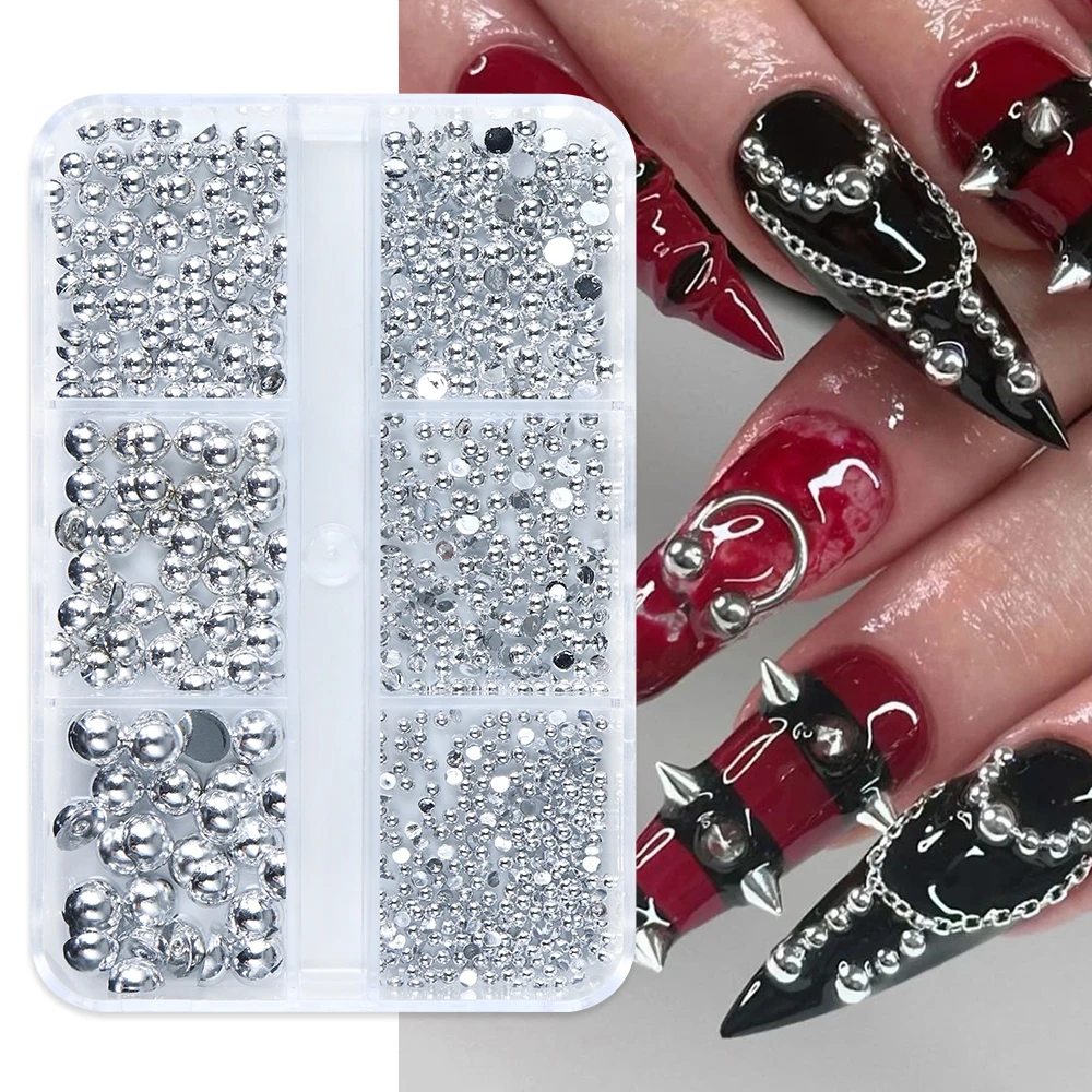 반원형 구슬 고딕 펑크 네일 장식 금색 은색 버블 구슬 네일 아트 참 할로윈 매니큐어 DIY 액세서리
