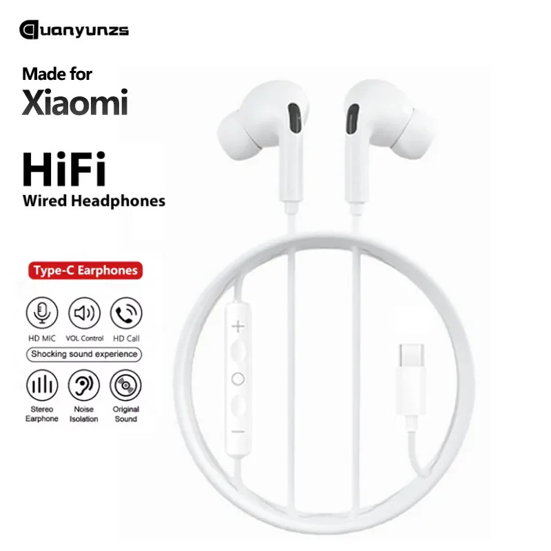 Audífonos Originales con Cable Tipo C, Auriculares Estéreo con Bajos USB C para Xiaomi K90 17 15 14 Pro Ultra, Audífonos de 3.5mm con Micrófono para Redmi