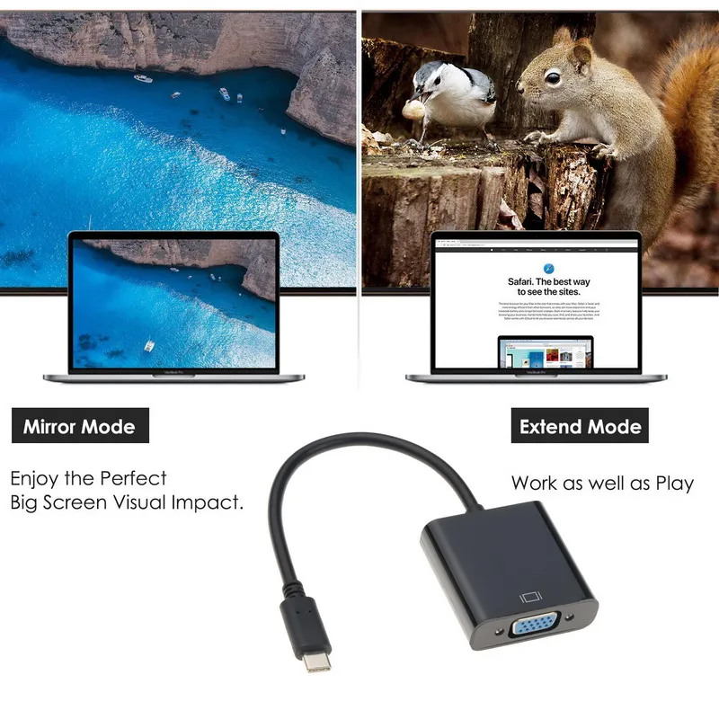 Adapter typu C do VGA kabel USB C męski na żeński 3.1 USB do VGA do komputera PC Laptop Macbook Pro Samsung Galaxy TV Phone