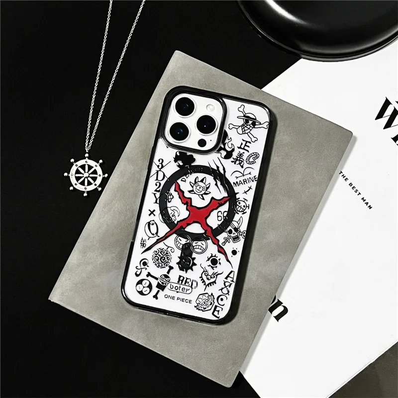 Japan Anime O-One P-Pieces Case for iPhone 11 12 13 14 15 16 Pro Max Plus L-Luffy Magsafe Magnetic Wireless Phone Cover