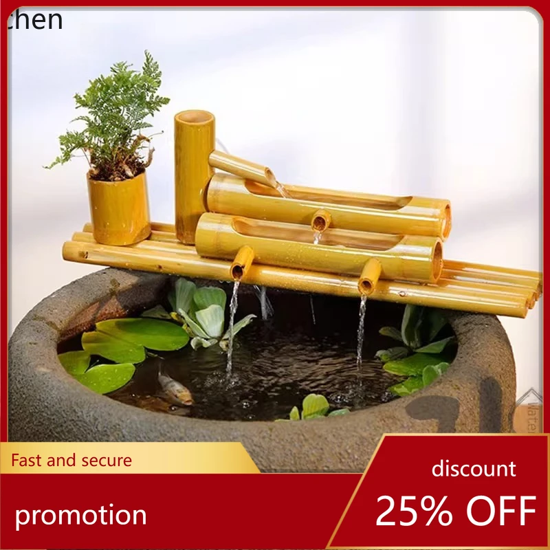 HT Bamboo Raft Bamboo Circulating Water Ornament Water Flow Device Courtyard Outdoor Living Room Balcony