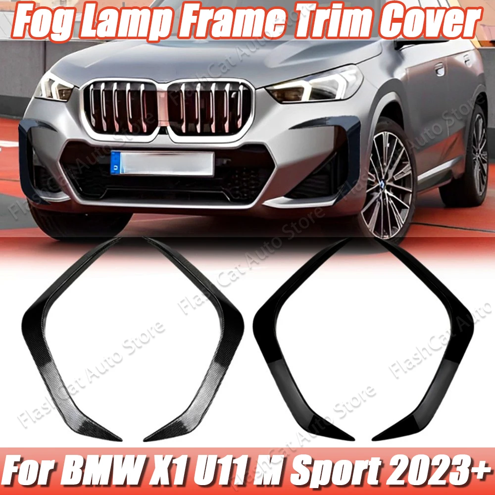 Front Bumper Lip Splitter Side Air Vent Intake Fog Lamp Frame Spoiler For BMW X1 U11 M Sport 2023+ Kit Tuning Carbon Fiber Look