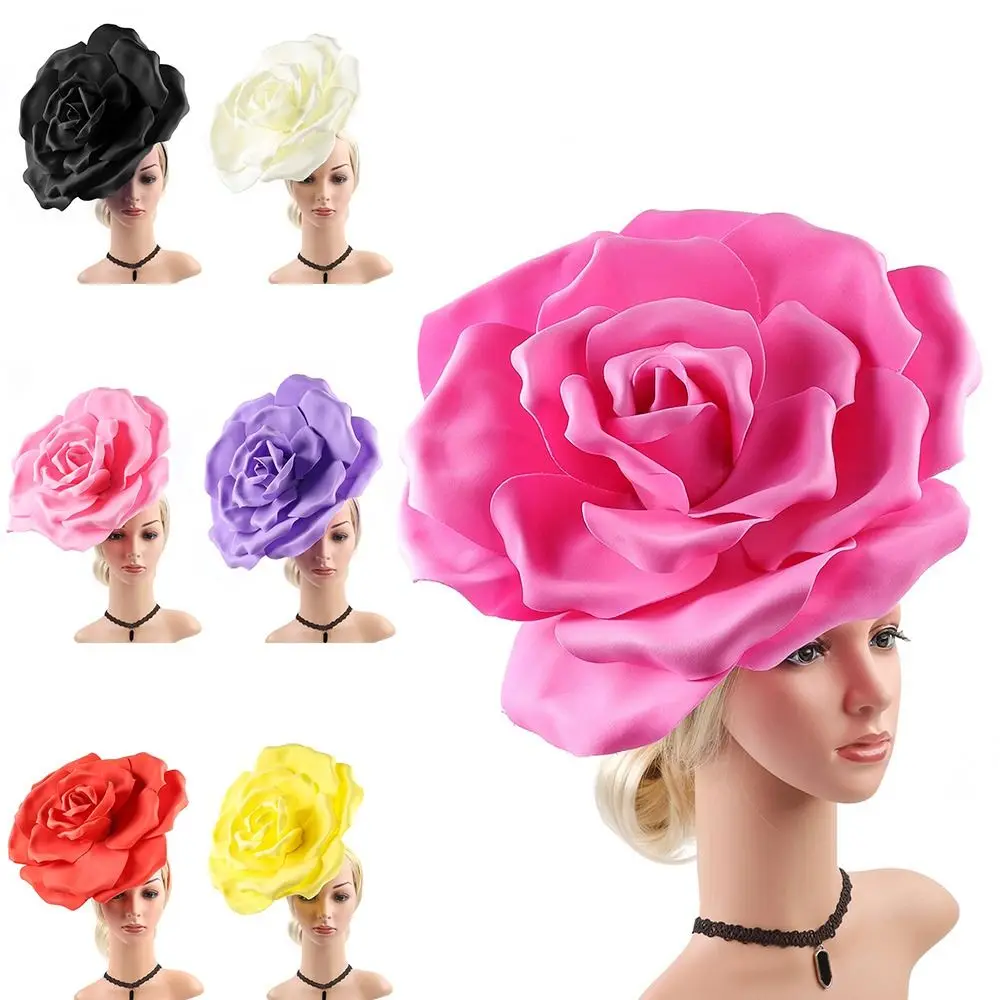 Exaggerated Rose Flowers Fascinator Hat Tea Party Cocktail Jockey Club Wedding Bridal Flower Headbands Makeup Prom Photo Shoot