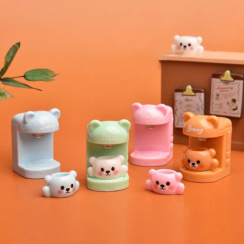 

4Set Dollhouse Miniature Little Bear Cup Set Coffee Machine Home Appliances Decor Toy Doll House Accessories