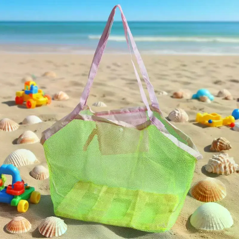 Foldable Portable Beach Toy Storage Bag Children Sand Digging Tool Mesh  Grid Modern Simple Style view 3
