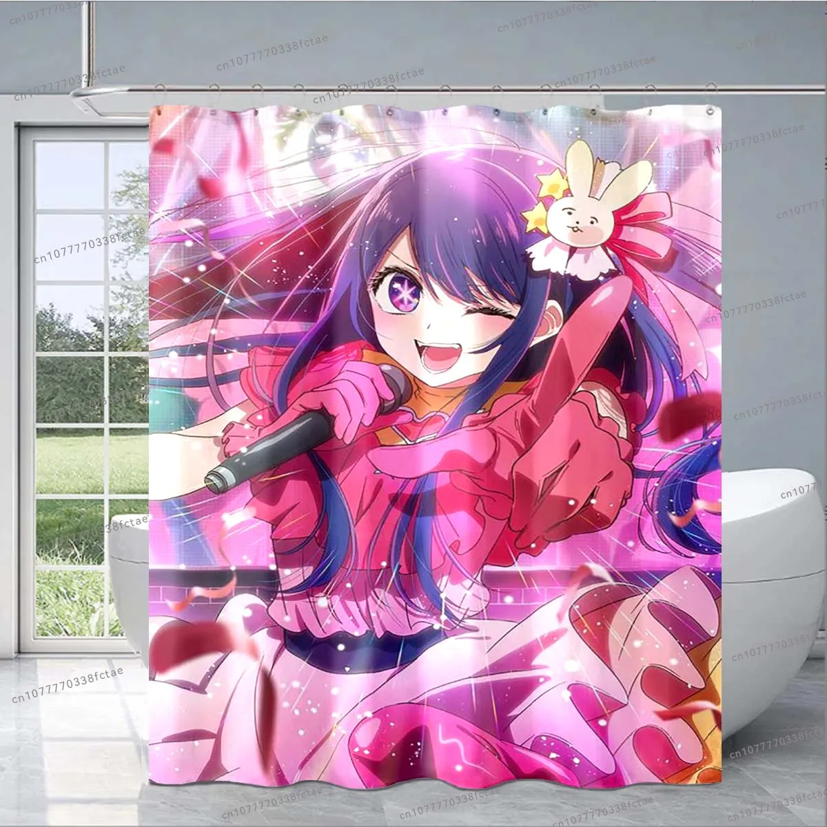 Oshi No Ko Anime Shower Curtain Kawaii Pink Cartoon Shower Curtain Adult Children Bathroom Decoration Shower Curtain Boy Gift