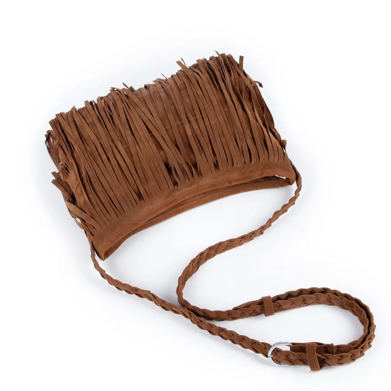 Fashion Retro Faux Suede Fringe Women Messenger Bags Tote New Handbag Tassel Shoulder Handbags Crossbody Bag Tassel Bucket