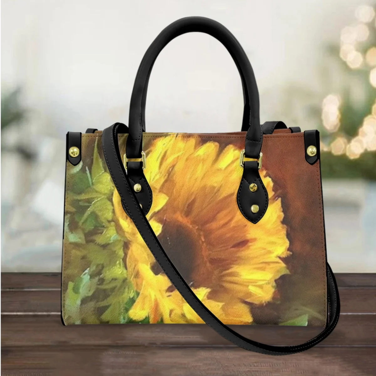 

FORUDESIGNS Women Handbags Floral Sunflower Oil Painting Female Shoulder Bags Vintage Fashion Leather Totes Messengers