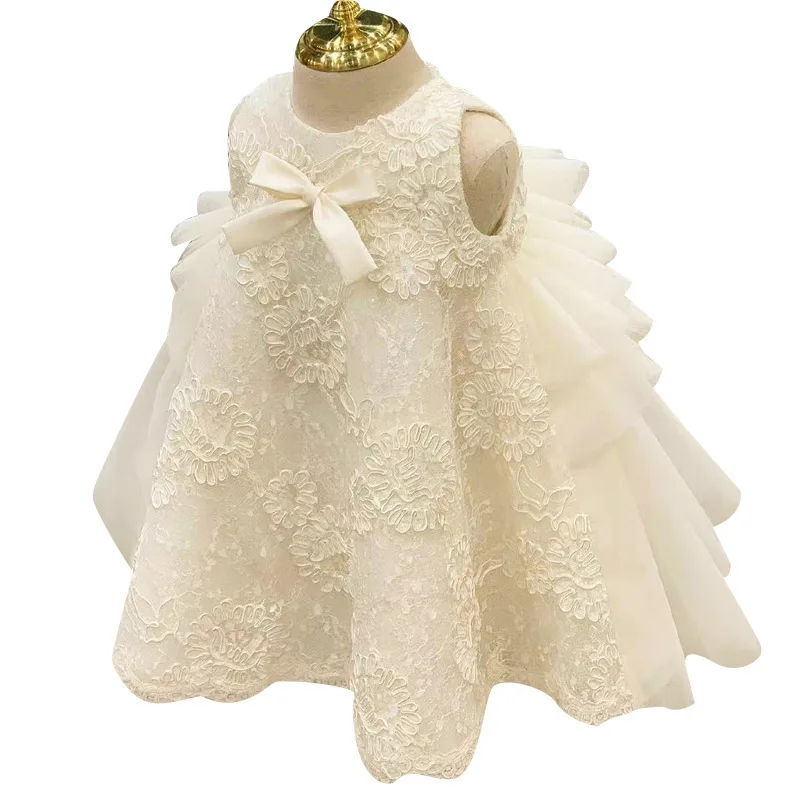 Elegant Flower Girl Wedding Dress For Baby Girls Infant Lace Patchwork A-line White Ball Gowns Children Pageant Formal Dresses