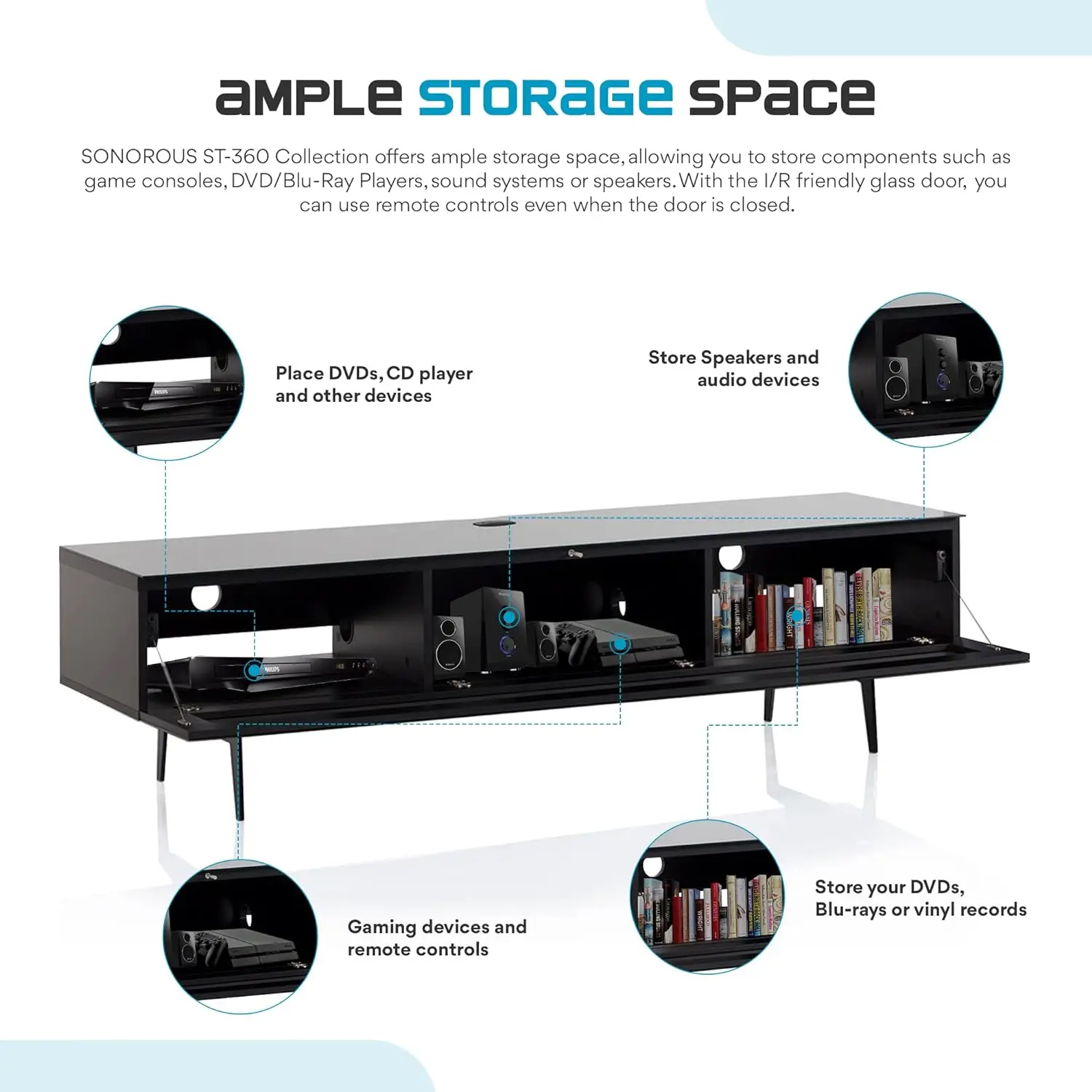 Support TV Premium pour salon-Console multimédia en bois et en verre de luxe avec pieds en métal-Meubles TV et multimédia modernes avec rangement