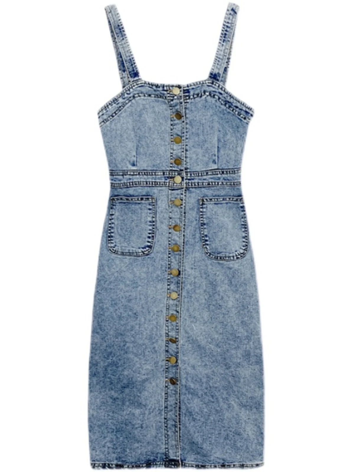 Robe camisole en denim avec doublure inférieure pour femme, jupe mince et longue, jupe enveloppante autour des hanches, spectacle audito, tempérament d'été