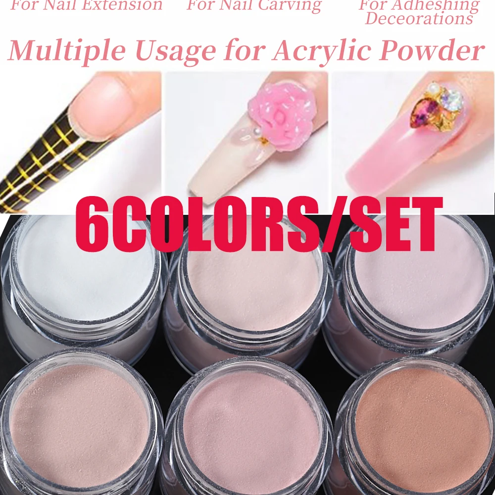 

6colors/set 3in1 Nude Pink Nail Extension Powder Professional Acrylic Liquid Powder For Nail Polymer Long-Lasting Nail Powder