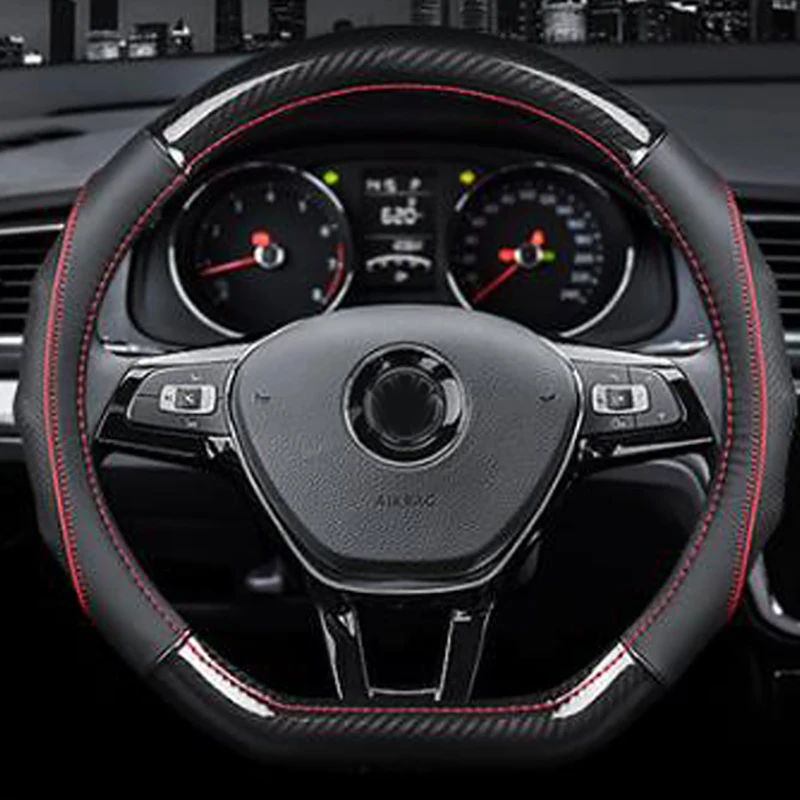 Car Steering Wheel Cover Skidproof Auto Anti-Slip Embossing Leather For Golf 7 Mk7 -Polo Jetta Passat