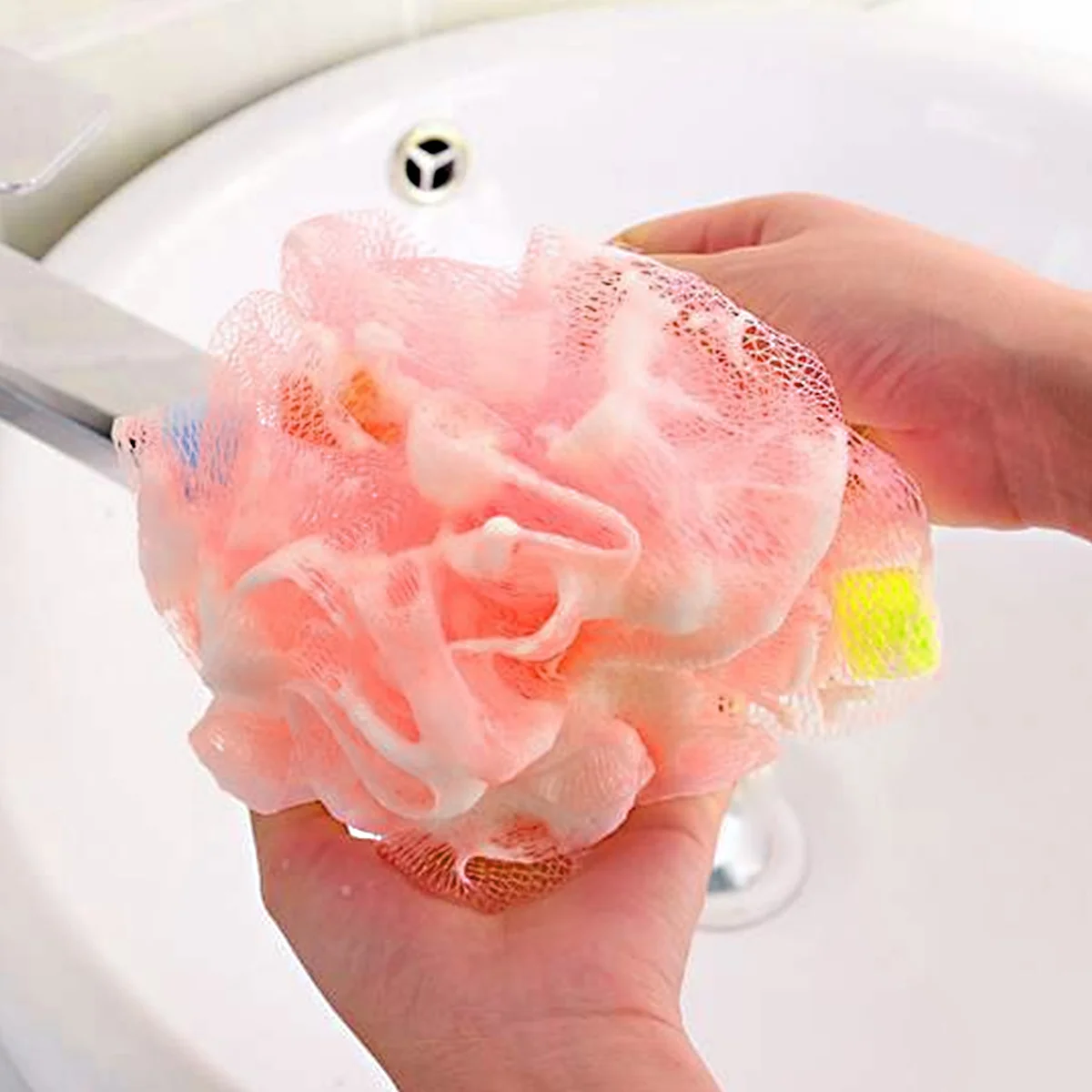 

4Pcs Bathing Balls Mesh Sponge Durable Colorful Hanging Shower Balls for Adult Woman Man Bath Essentials Hanging Shower Ball