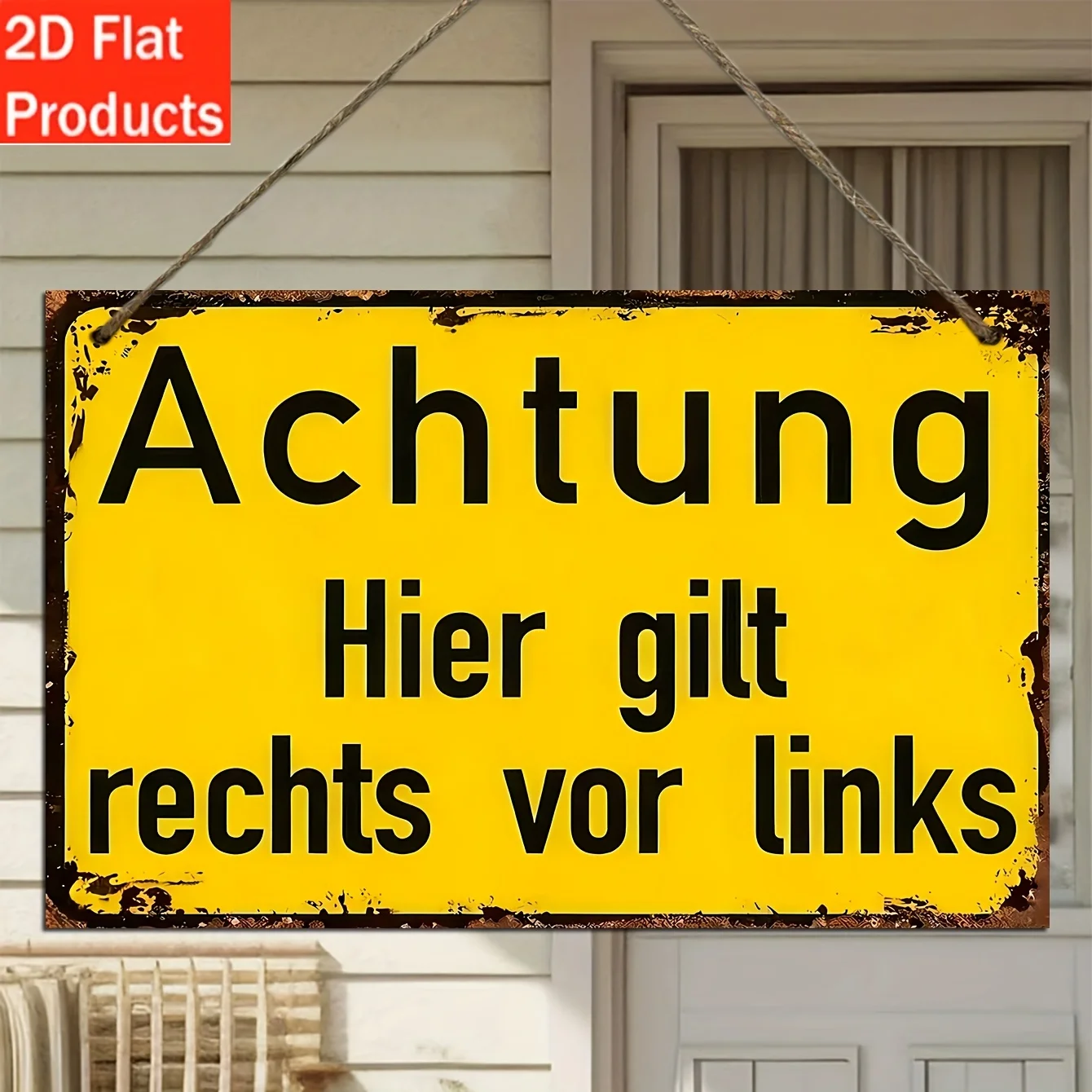 2D FLAT, 1pc Aluminum Decorative Sign & Plaque, German Safety Warning Sign - 