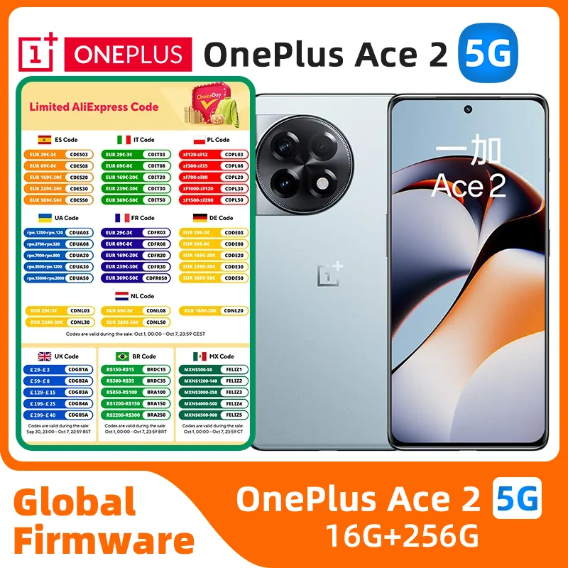 Oiginal OnePlus ACE 2 Global Rom 5G Mobilephone 6.74 Inch 3D AMOLED Snapdragon 8+ Octa Core 50MP Triple Camera used phone