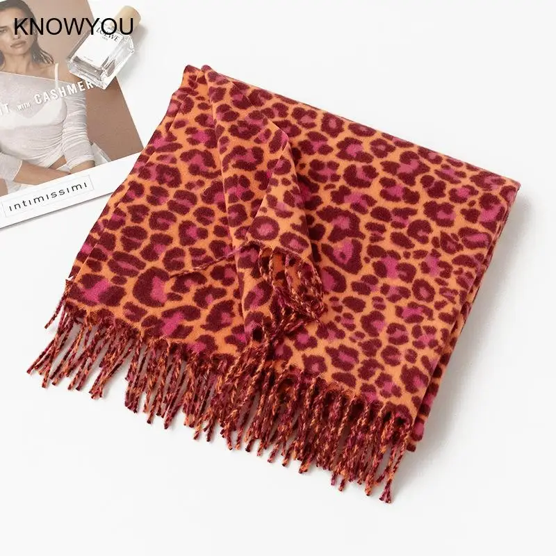 Fashion Green Leopard Scarf Lady Warm Cashmere Blend Shawl Neckchief Autumn Winter New Bufanda Soft Scarves Big Size Blanket