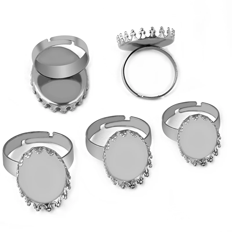 

10pcs 2018 New Listing Stainless Steel 13 * 18mm 18 * 25mm Oval Crown Ring Blank Accessories Wholesale