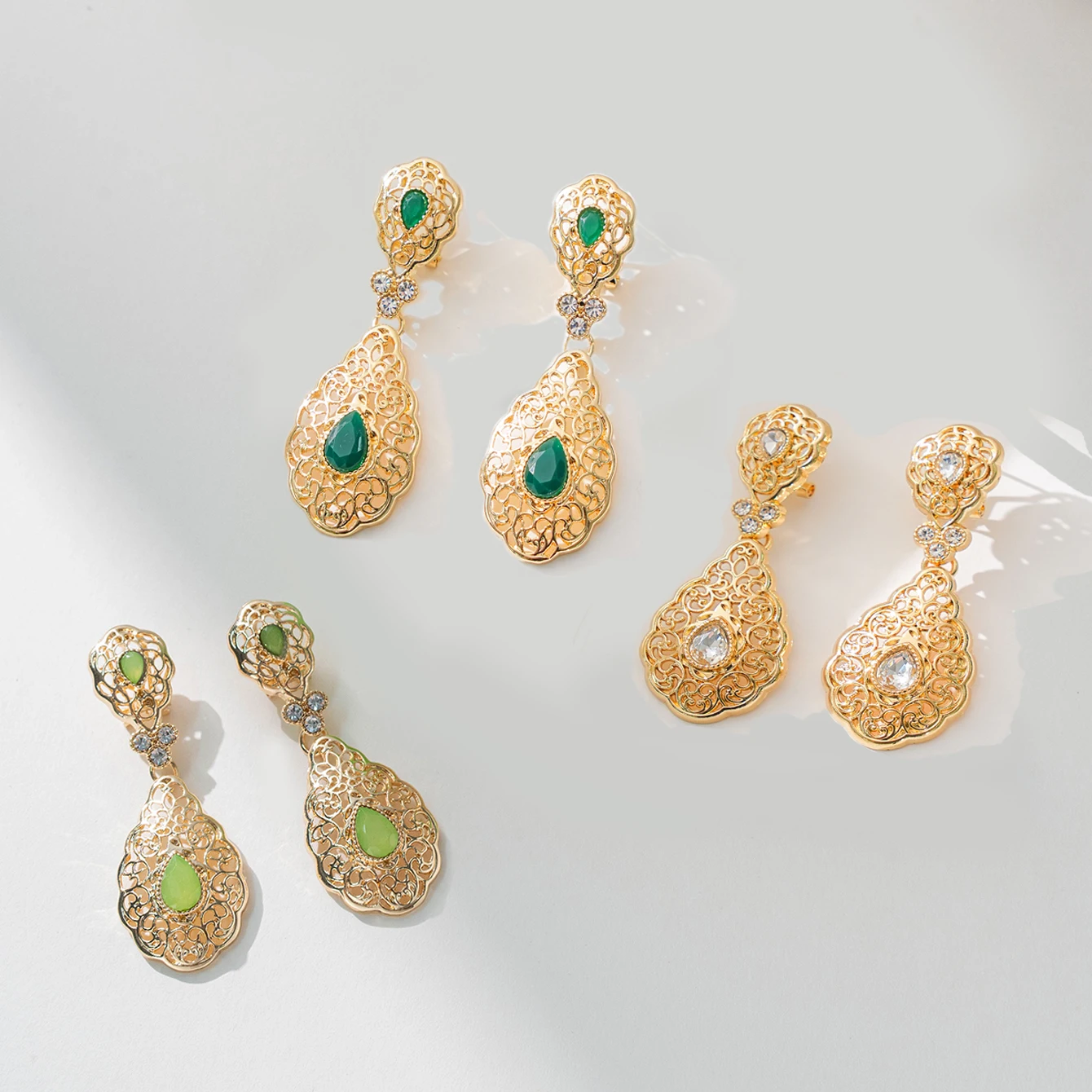 Gold Color Moroccan Bridal Earring Arabesque Drop Earring for Women with Bright Crystal Metal Dangle Earrings Party Gifts Bijoux