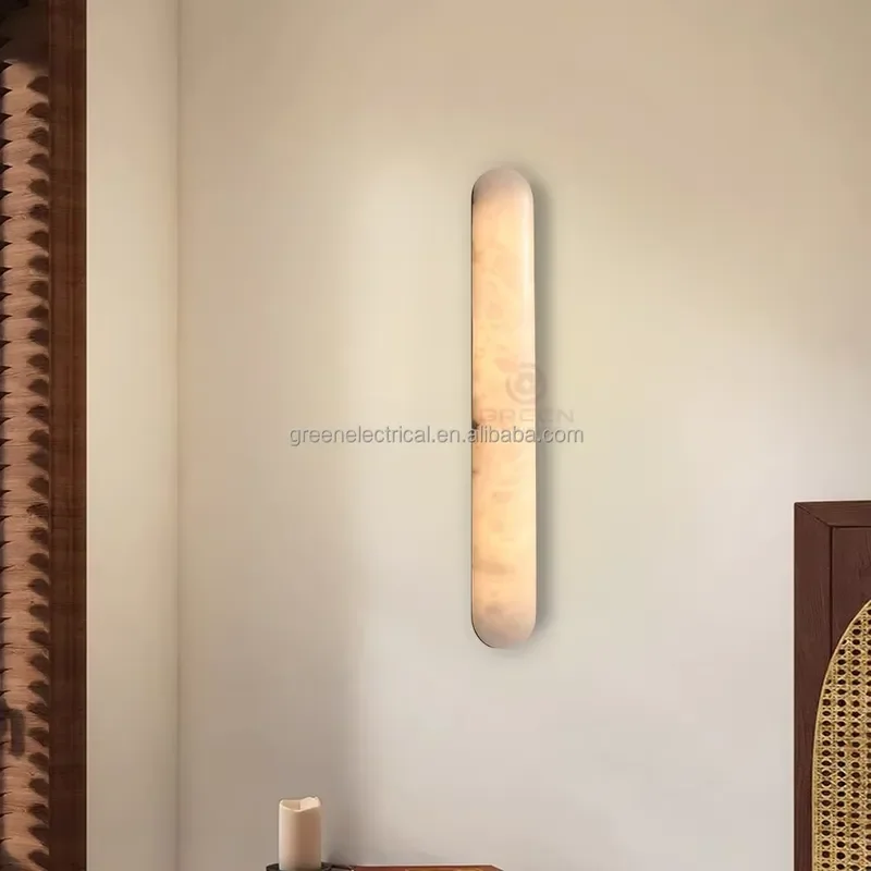 LED Brass Wall Sconce with Alabaster Strip for Bathroom Bedroom Corridor Living Room