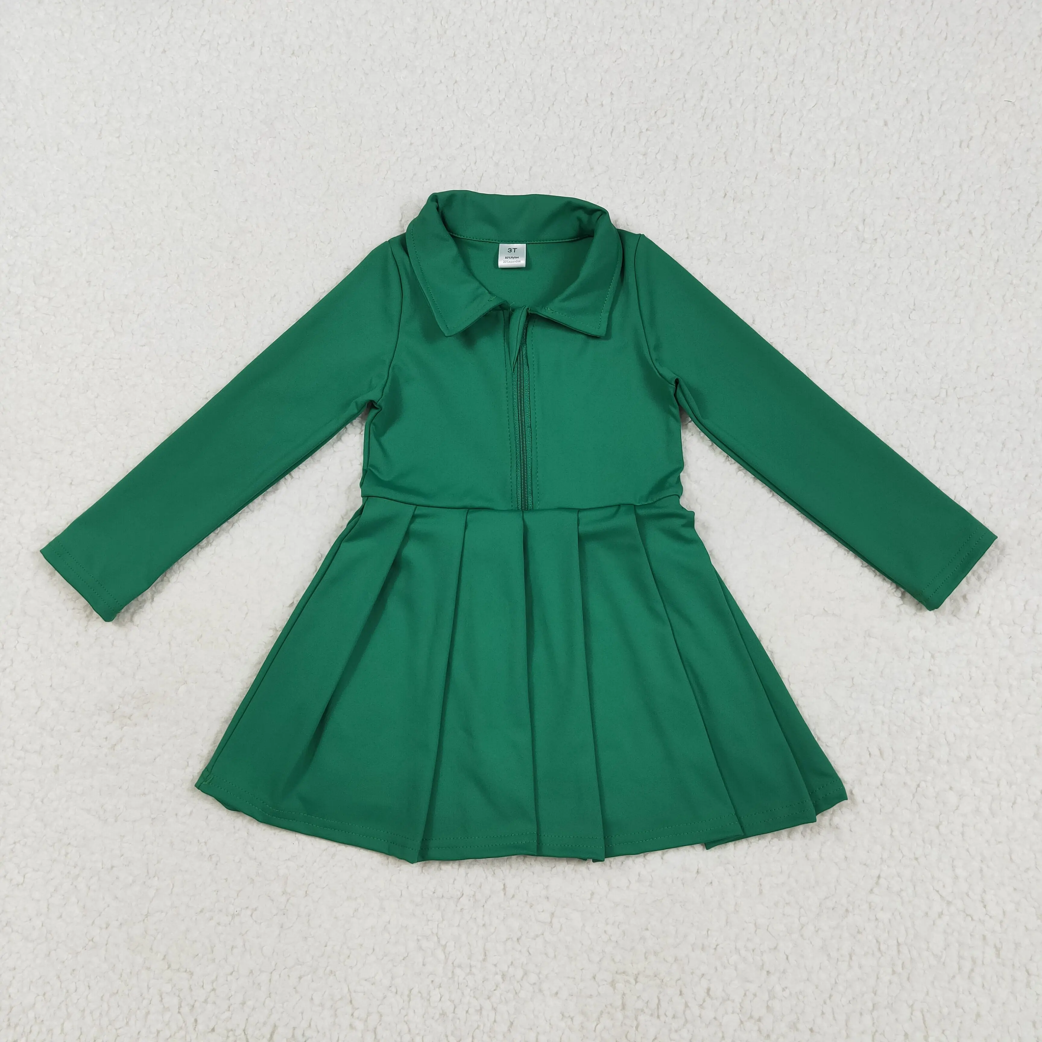 

Winter High Quality Baby Girl Green Solid Print Long Sleeve Yoga Dress Wholesale Western Fall Clothe Girls Dress