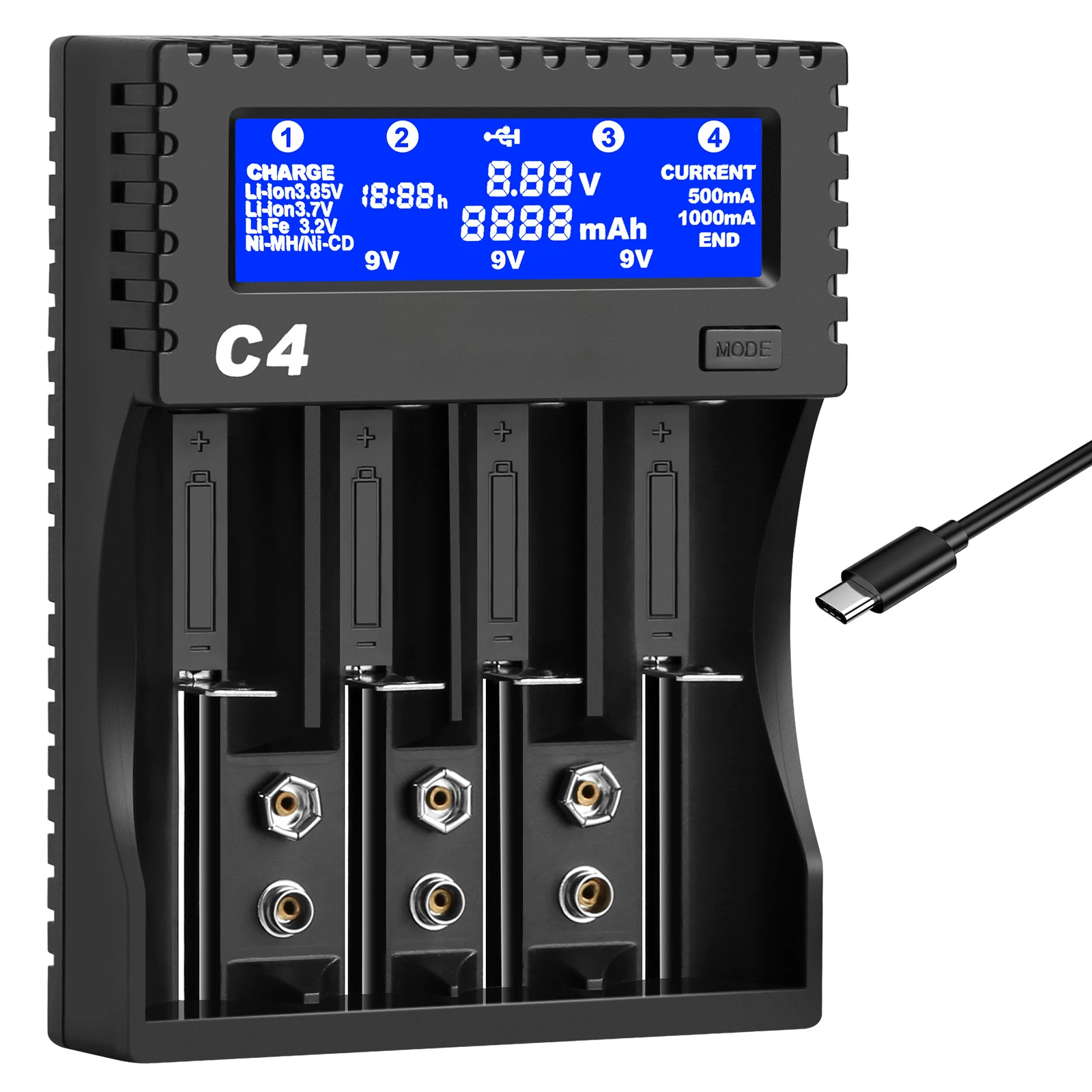 Multifunctional Li-ion Battery Nimh AA AAA 18650 9V Battery Charger C4