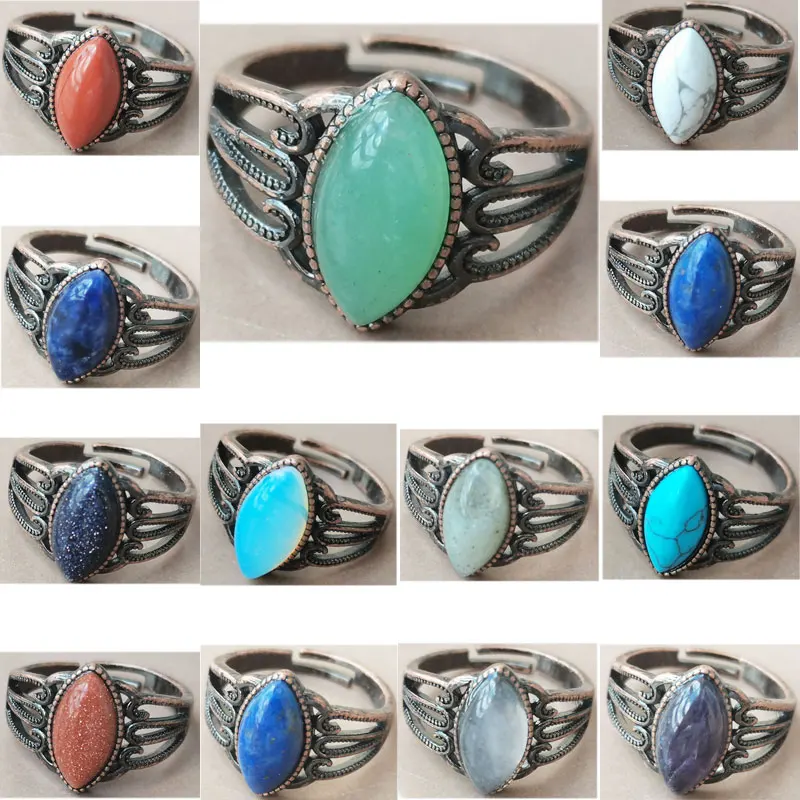 Crystal Howlite Lapis Lazuli Labradorite Aventurine Goldstone Sand Bead Ring WFH1206