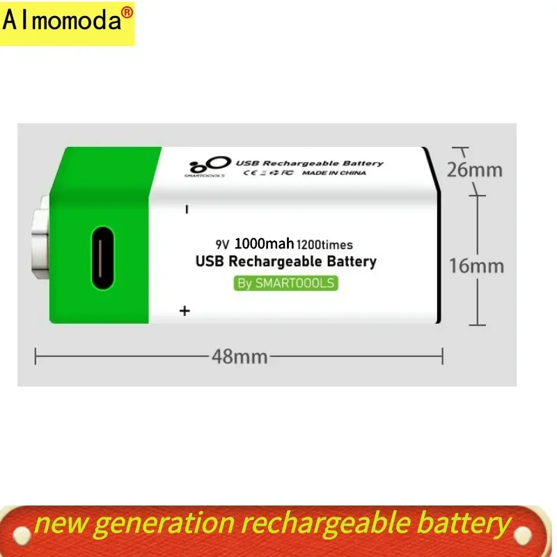 2024 9vusb 1000mAh มัลติมิเตอร์แบบชาร์จไฟได้เครื่องส่งรับวิทยุไมโครโฟนกีตาร์สี่เหลี่ยมเครื่องมือกีตาร์แบตเตอรี่ลิเธียมวงจร1200ครั้ง