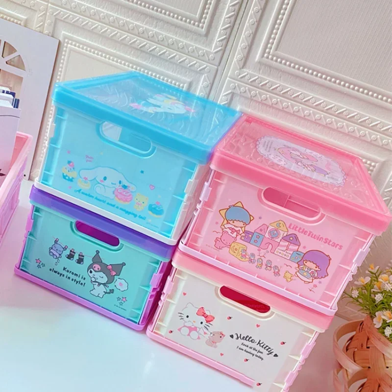 Sanrio Kawaii Hello Kitty Opbergdoos Cinnamoroll Mijn Melodie Grote Capaciteit Opvouwbare Opbergdoos Desktop Stofdichte Diversen Doos