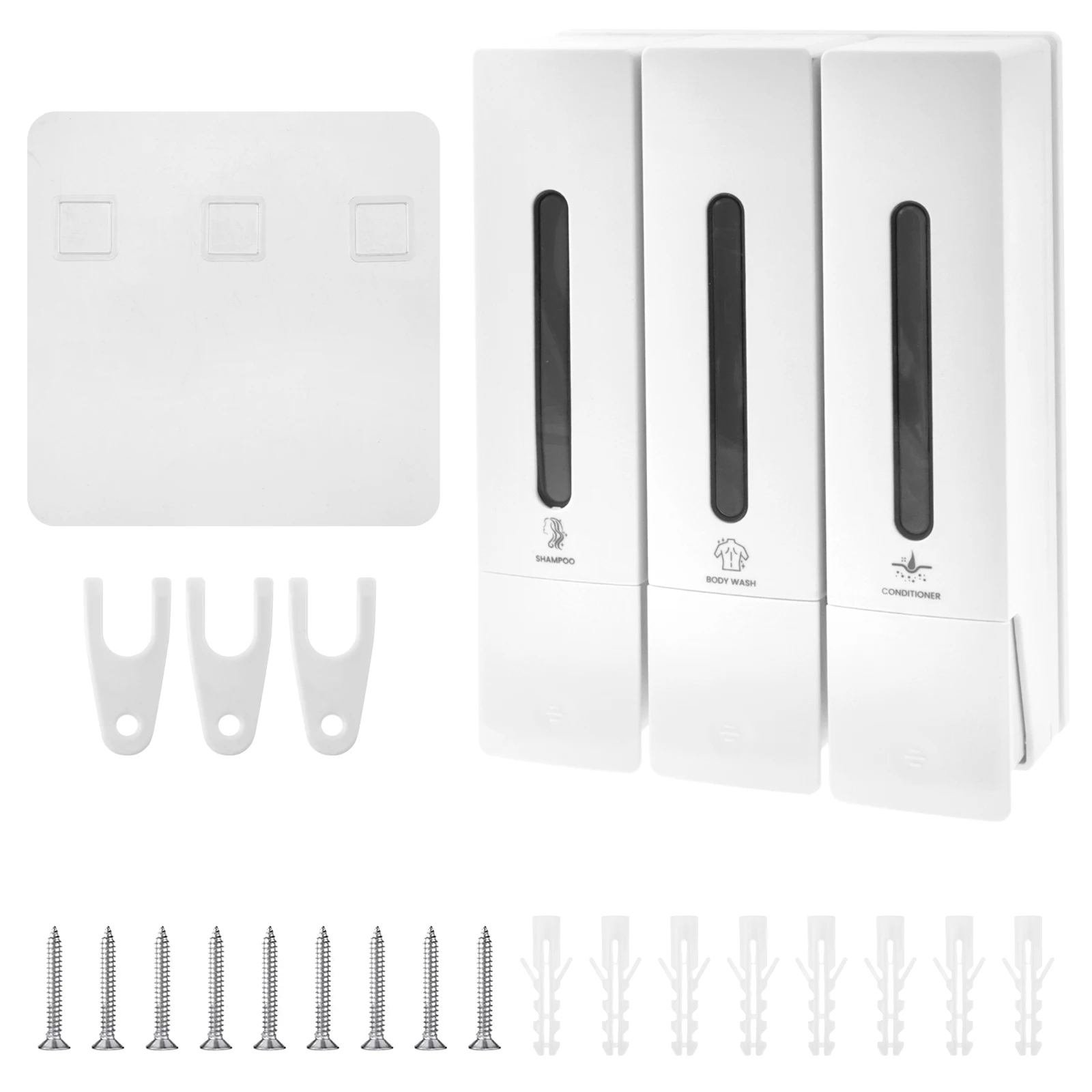 

3 Chamber Shower Soap Dispenser 400ml Wall Shampoo Dispenser Wall Mounted Conditioner Dispenser Practical Shampoo for Hotel