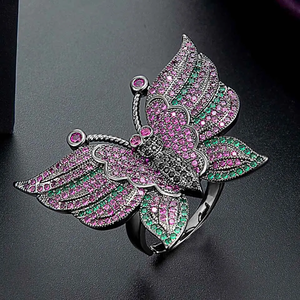 

Zlxgirl Brand Mixed Color CZ zircon Crystal butterfly women's bridal ring jewelry fashion anel ring jewellery free bags shiping