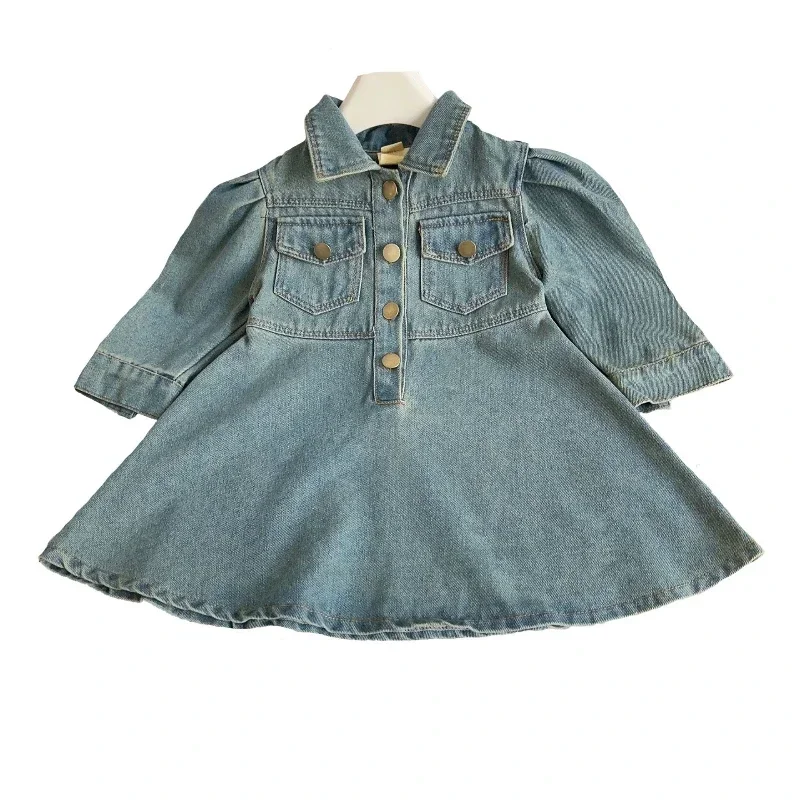 

New Fashion Casual Lapel Style Denim Dress Ropa De Niña Girls Clothes 2-7Yrs Girls' Denim Dress Spring and Autumn