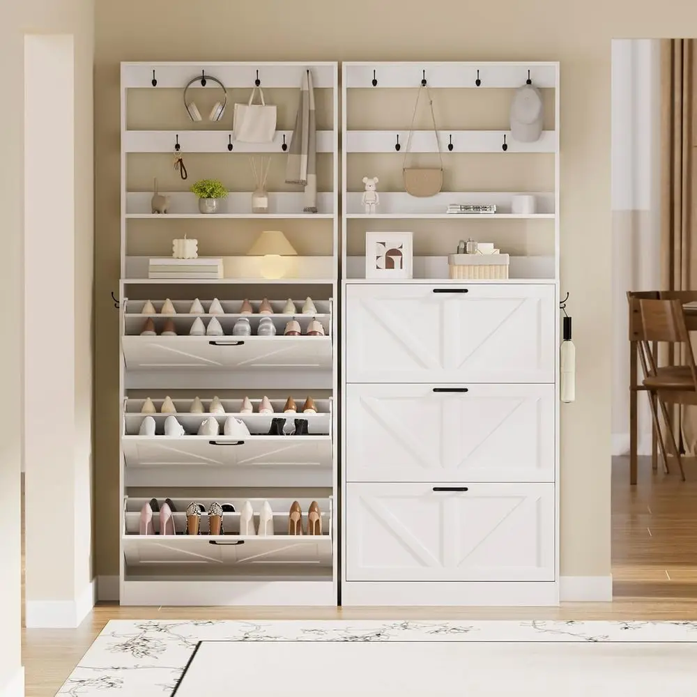 Armário de armazenamento de sapatos que economiza espaço com cabide e 3 prateleiras, branco