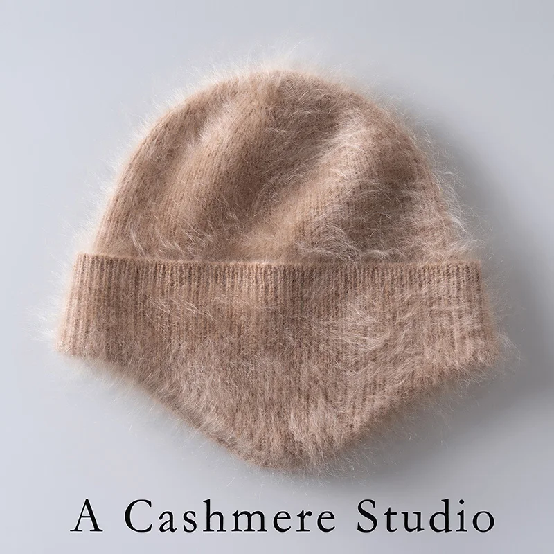 Winter 100% Goat Cashmere Hat For Men/Women Fashion Warm Knitted Soft-Brushed Hats Windproof Earmuff Causal Caps Cycling Cap