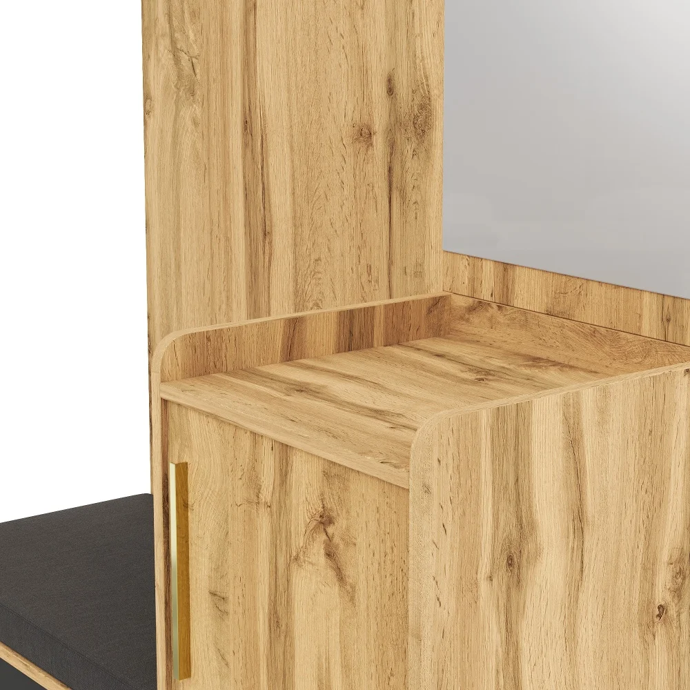 PINGGO Kompakter Kleiderschrank mit Spiegel und Sitzfläche, Kleiderschrank mit Schuhregal und Haken, kompakter Kleiderschrank, der an der Wand bohren muss – Detail 22