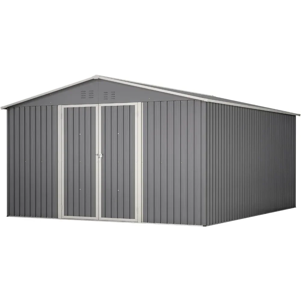 11x13 FT outdoor storage room, metal utility tool shed storage room with double locking doors and ventilation, for backyard use