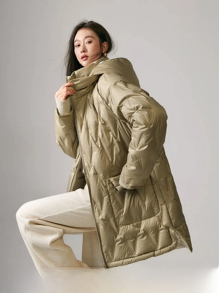 

Двусторонняя пуховая куртка с капюшоном, устойчивая к холоду, женская модная верхняя одежда из полиэфирного волокна, зимнее пальто с длинными рукавами