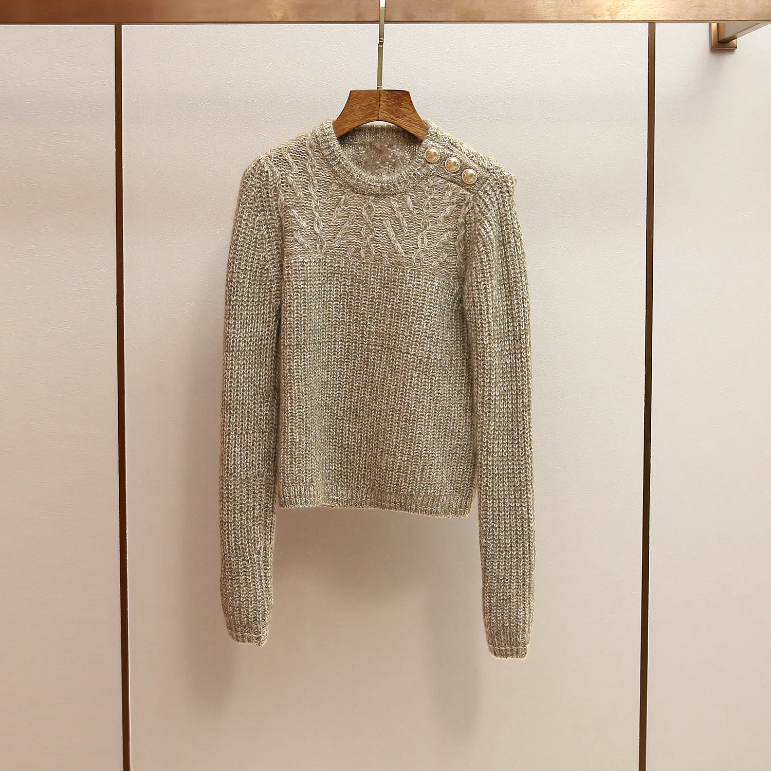 

MaSande High-End Women's Winter New Vintage round Ne oulder Button Long Sve Loose Twist Knit Sweater Polyester Fiber