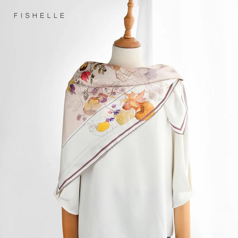 Foulards en sergé 2022 soie véritable pour femmes, nouveau châle hijab carré en soie naturelle 90x90 printemps automne 100%