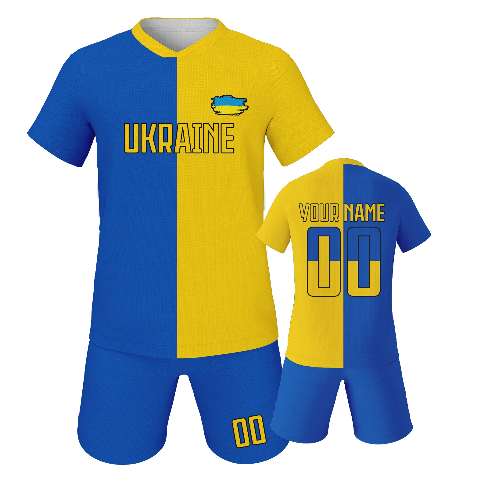 

Custom Ukraine Soccer Uniform Personalized Printed Name Number Soccer Jersey Youth National Soccer Jersey Short Set for Kids Fan