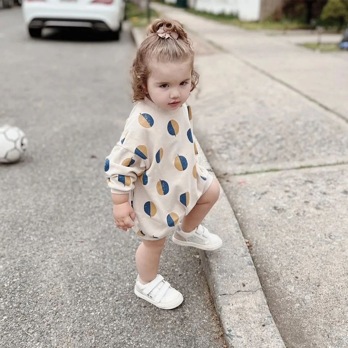 Toddler Balloon Print Sweatshirt Romper Beige INS Korea Newborn Baby Girls Boys Loose Long Sleeve Romper Jumpsuits Outfit Romper