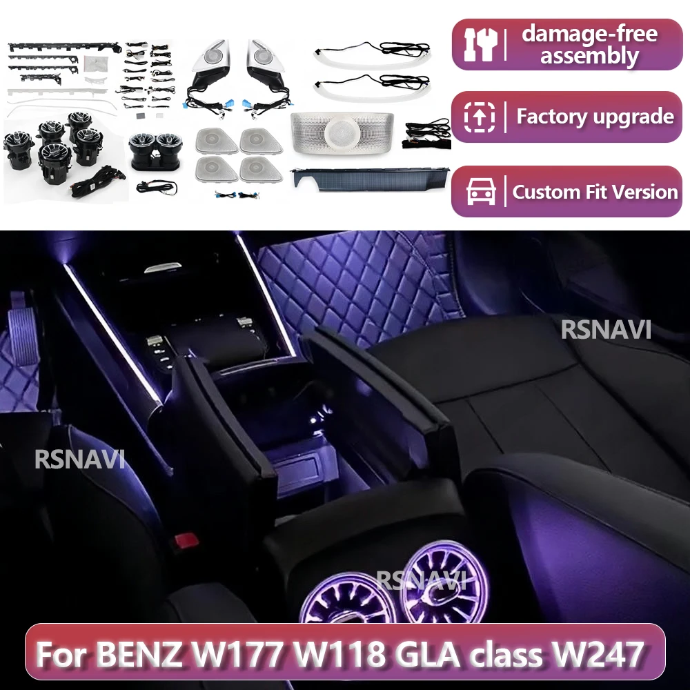 

RSNAVI Factory settings For Benz W177 W118 CLA class W247 2018+ 64 Colors LED Ambient Light 4D Horn Retrofit Speaker Cover Car