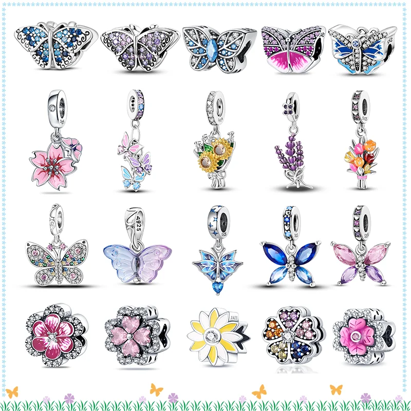 New 925 Sterling Silver Exquisite Butterfly Flower Collection Charm Beads for Original Pandora Bracelet Women DIY Jewelry Gift